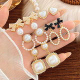 Women’s Pearl Bow & Crystal Statement Earrings