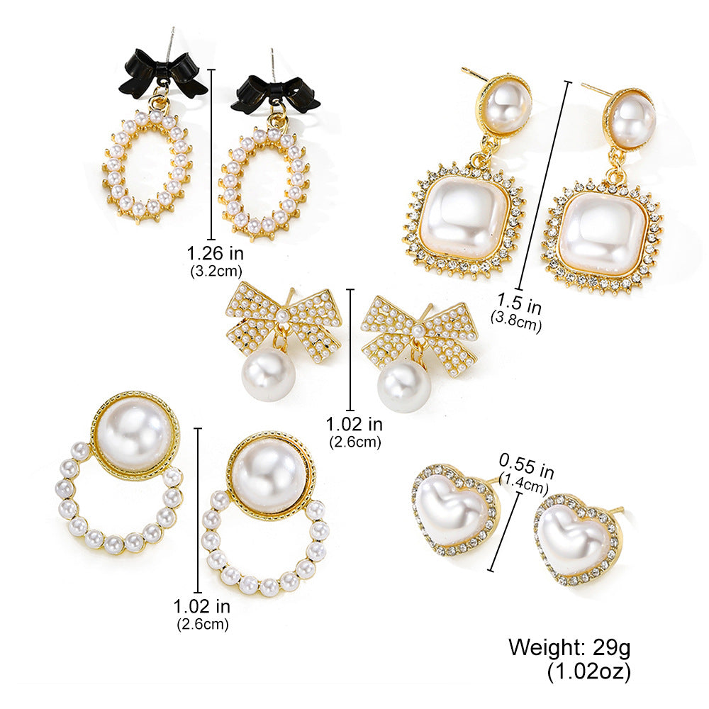 Women’s Pearl Bow & Crystal Statement Earrings