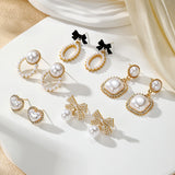 Women’s Pearl Bow & Crystal Statement Earrings