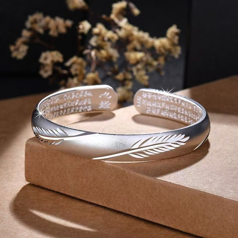 Women’s Engraved Leaf Open Cuff Bracelet