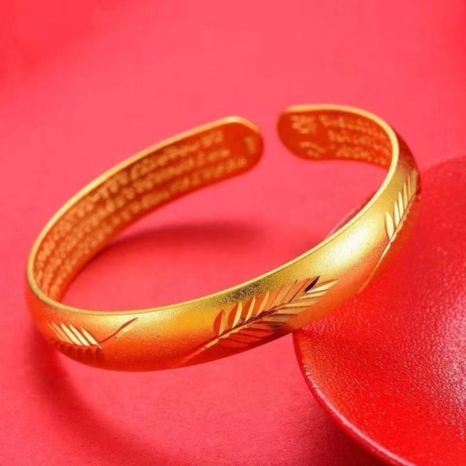 Women’s Engraved Leaf Open Cuff Bracelet