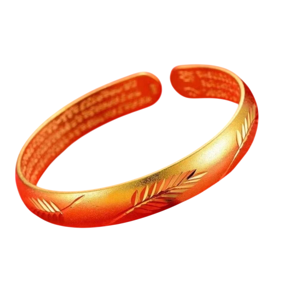 Women’s Engraved Leaf Open Cuff Bracelet