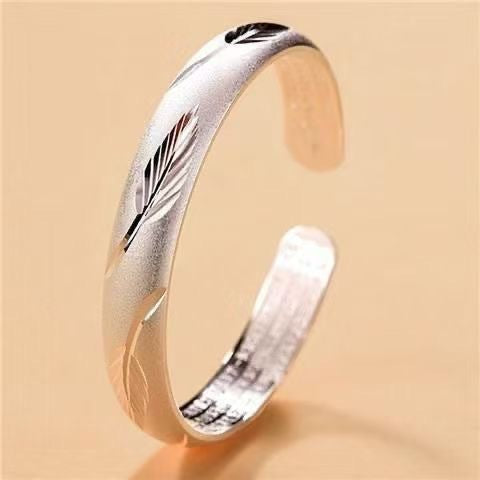 Women’s Engraved Leaf Open Cuff Bracelet
