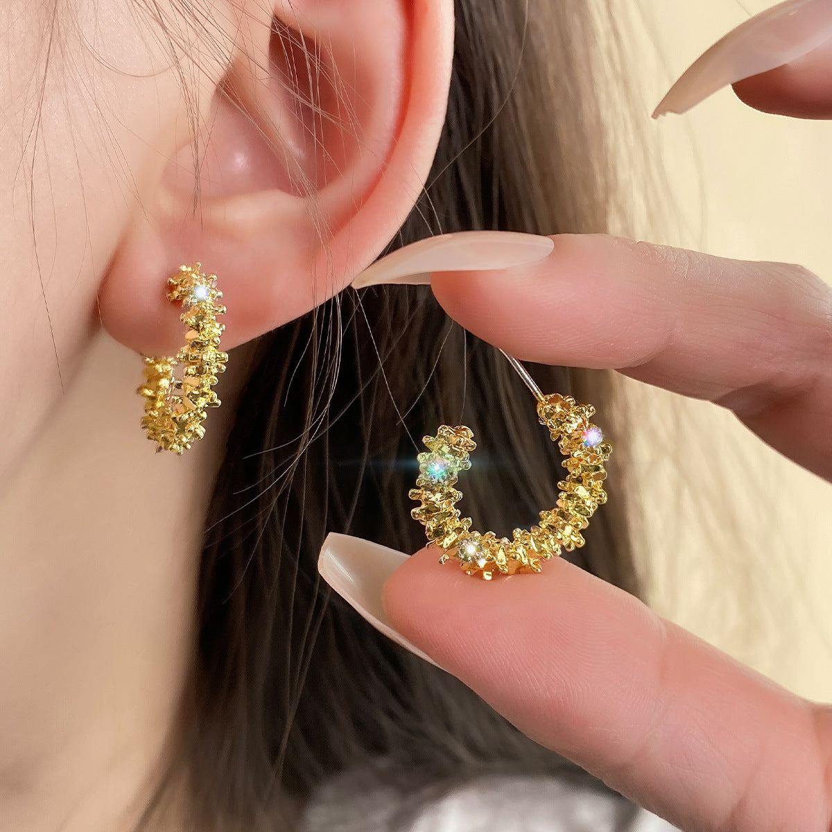 Rhinestone Hoop Earrings Gold Silver