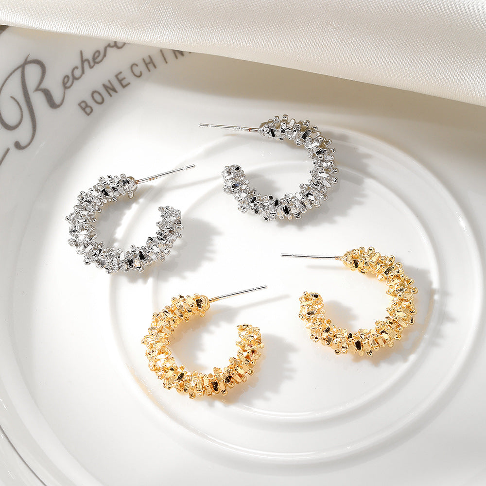 Rhinestone Hoop Earrings Gold Silver