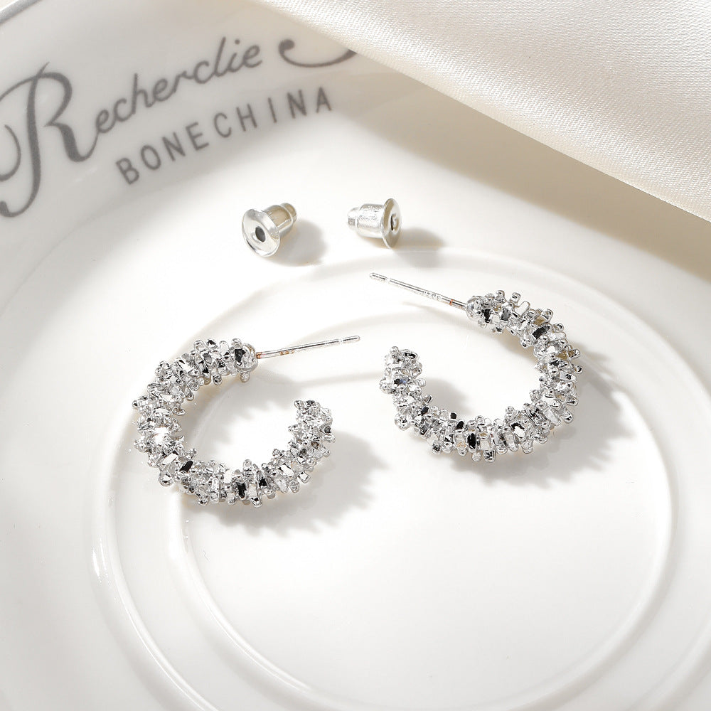 Rhinestone Hoop Earrings Gold Silver