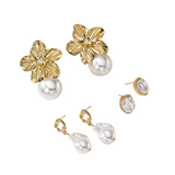 Women’s Gold Flower Pearl Drop Earrings