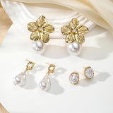 Women’s Gold Flower Pearl Drop Earrings