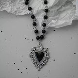 Women’s Gothic Heart Pendant Necklace with Beaded Chain and Cross Design