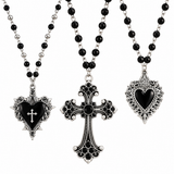Women’s Gothic Heart Pendant Necklace with Beaded Chain and Cross Design