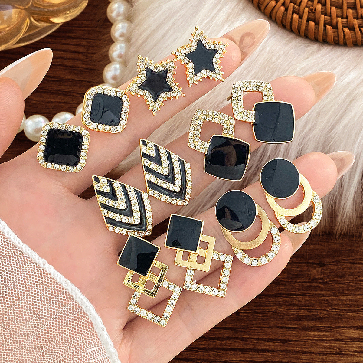 Geometric Rhinestone Statement Earrings