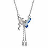 Butterfly Pendant Necklace with Blue Wing Detail