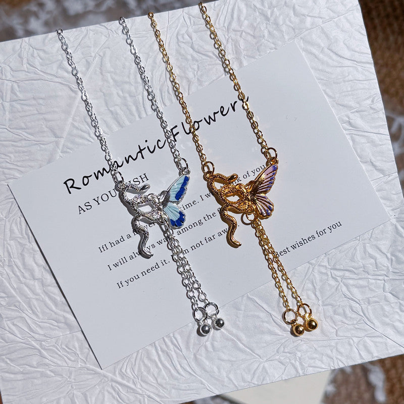 Butterfly Pendant Necklace with Blue Wing Detail