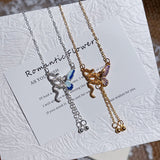 Butterfly Pendant Necklace with Blue Wing Detail