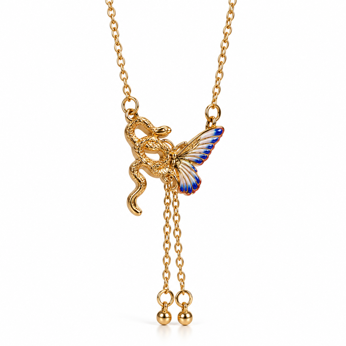 Butterfly Pendant Necklace with Blue Wing Detail