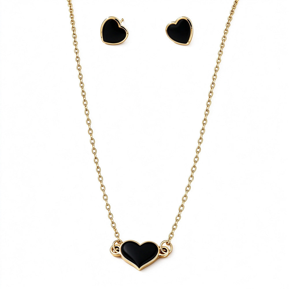 Heart Pendant Necklace and Matching Stud Earrings Set