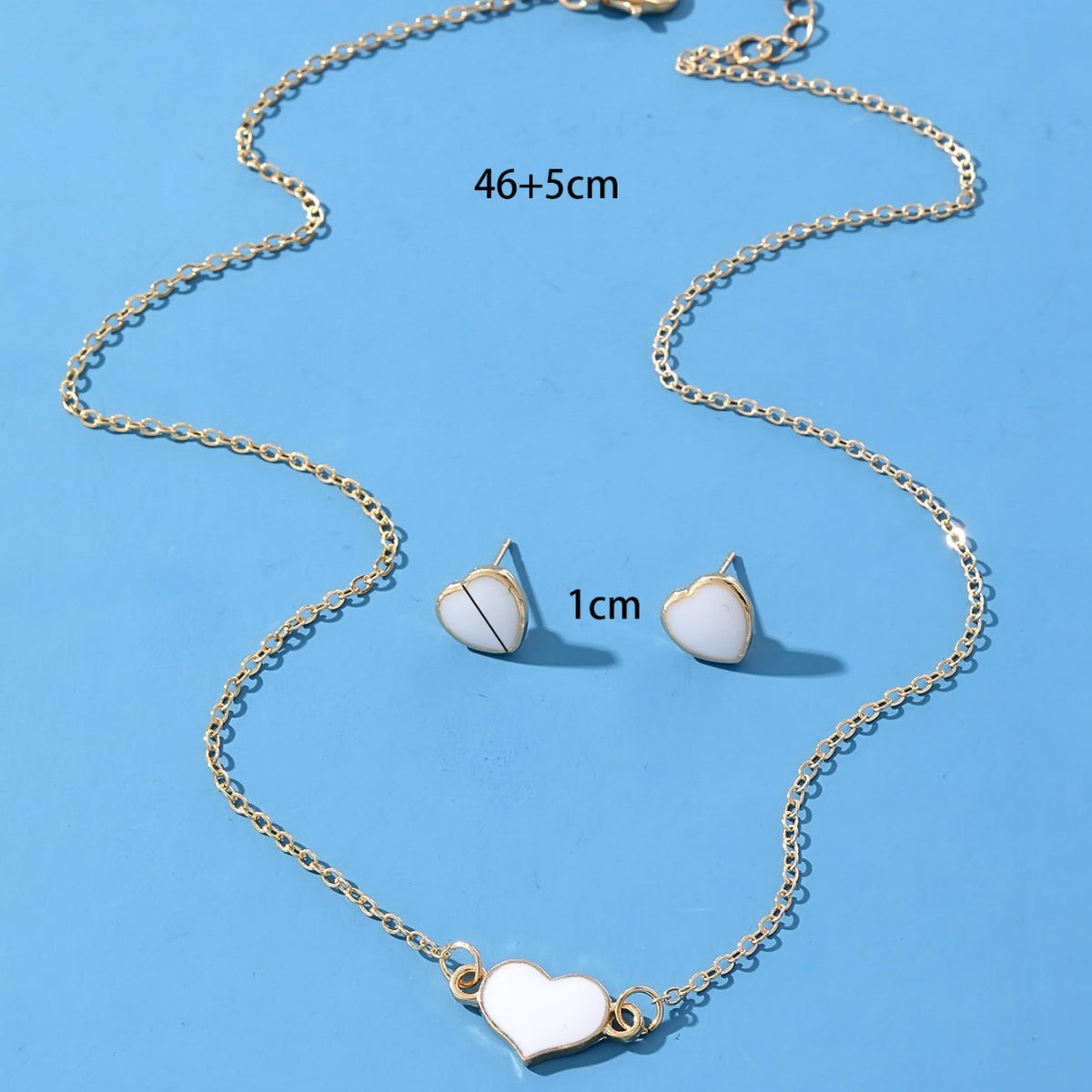Heart Pendant Necklace and Matching Stud Earrings Set