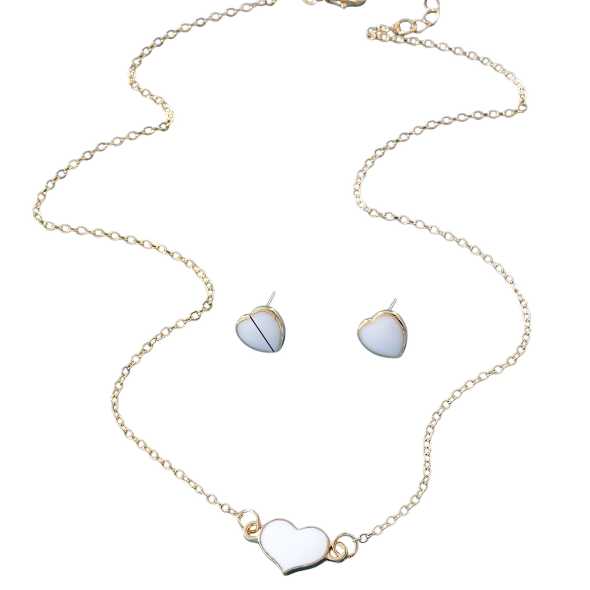 Heart Pendant Necklace and Matching Stud Earrings Set