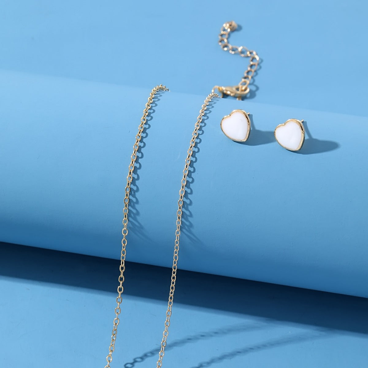 Heart Pendant Necklace and Matching Stud Earrings Set