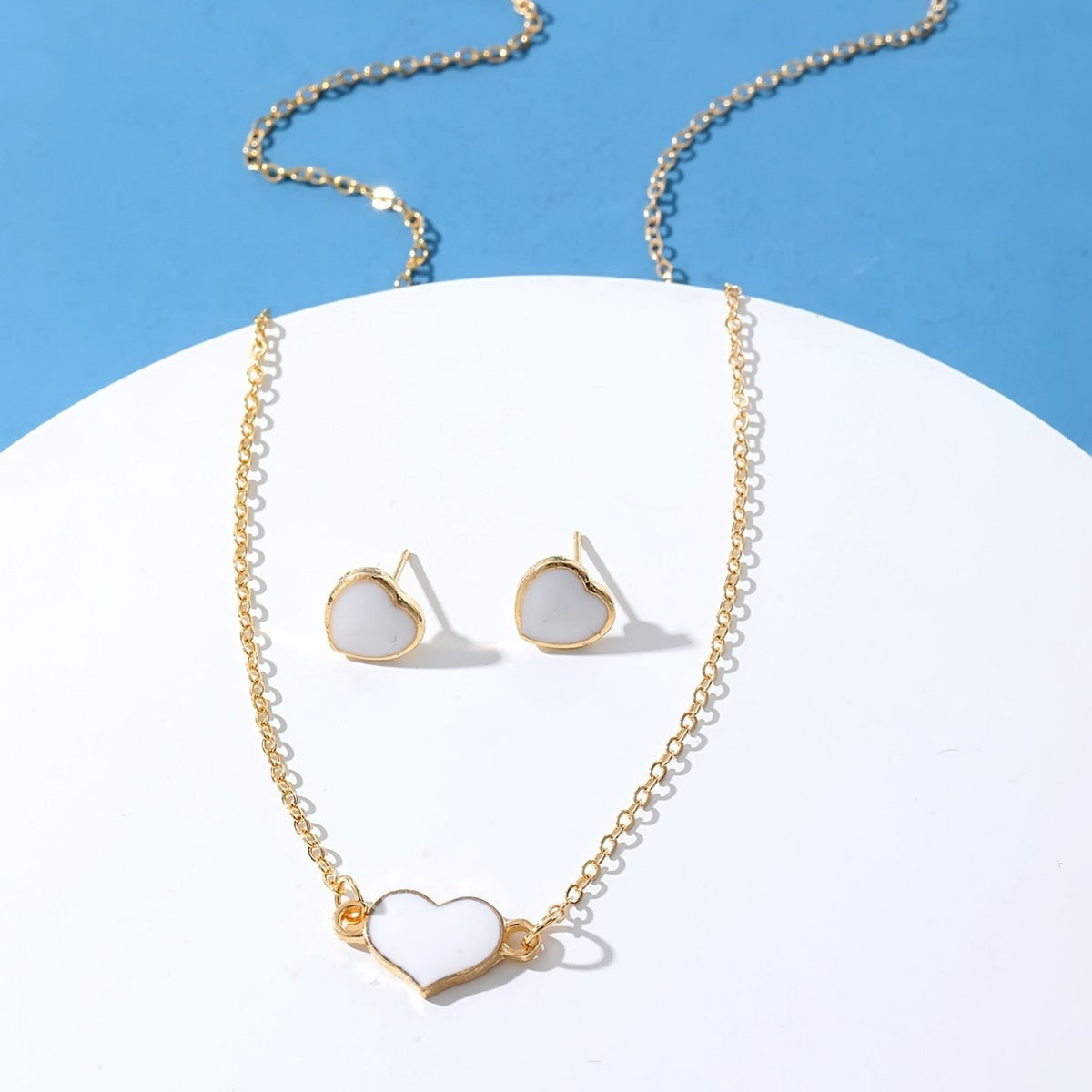 Heart Pendant Necklace and Matching Stud Earrings Set