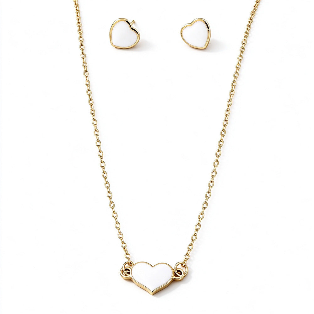 Heart Pendant Necklace and Matching Stud Earrings Set