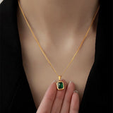 Gold Tone Green Stone Pendant Necklace