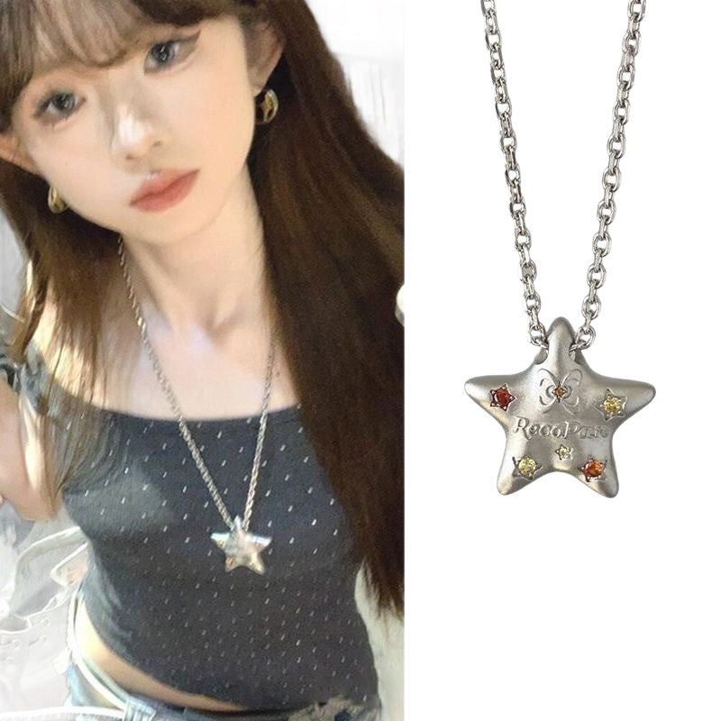 Vintage Star Pendant Necklace with Silver Chain