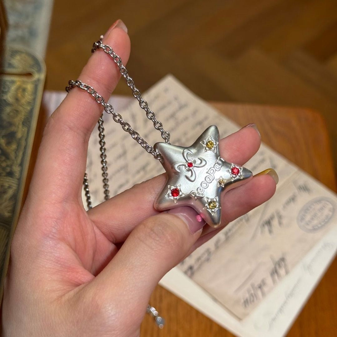 Vintage Star Pendant Necklace with Silver Chain