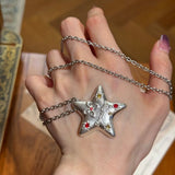 Vintage Star Pendant Necklace with Silver Chain