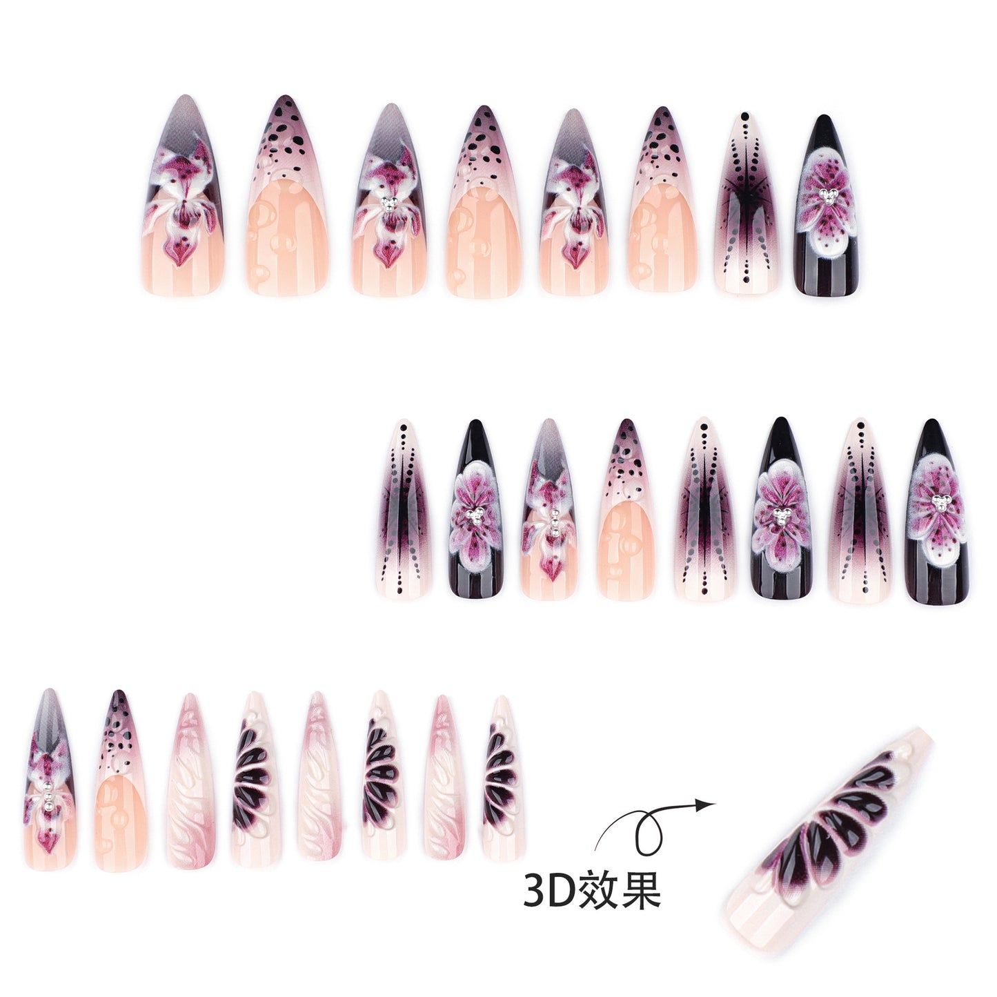 3D Floral Acrylic Nail Art