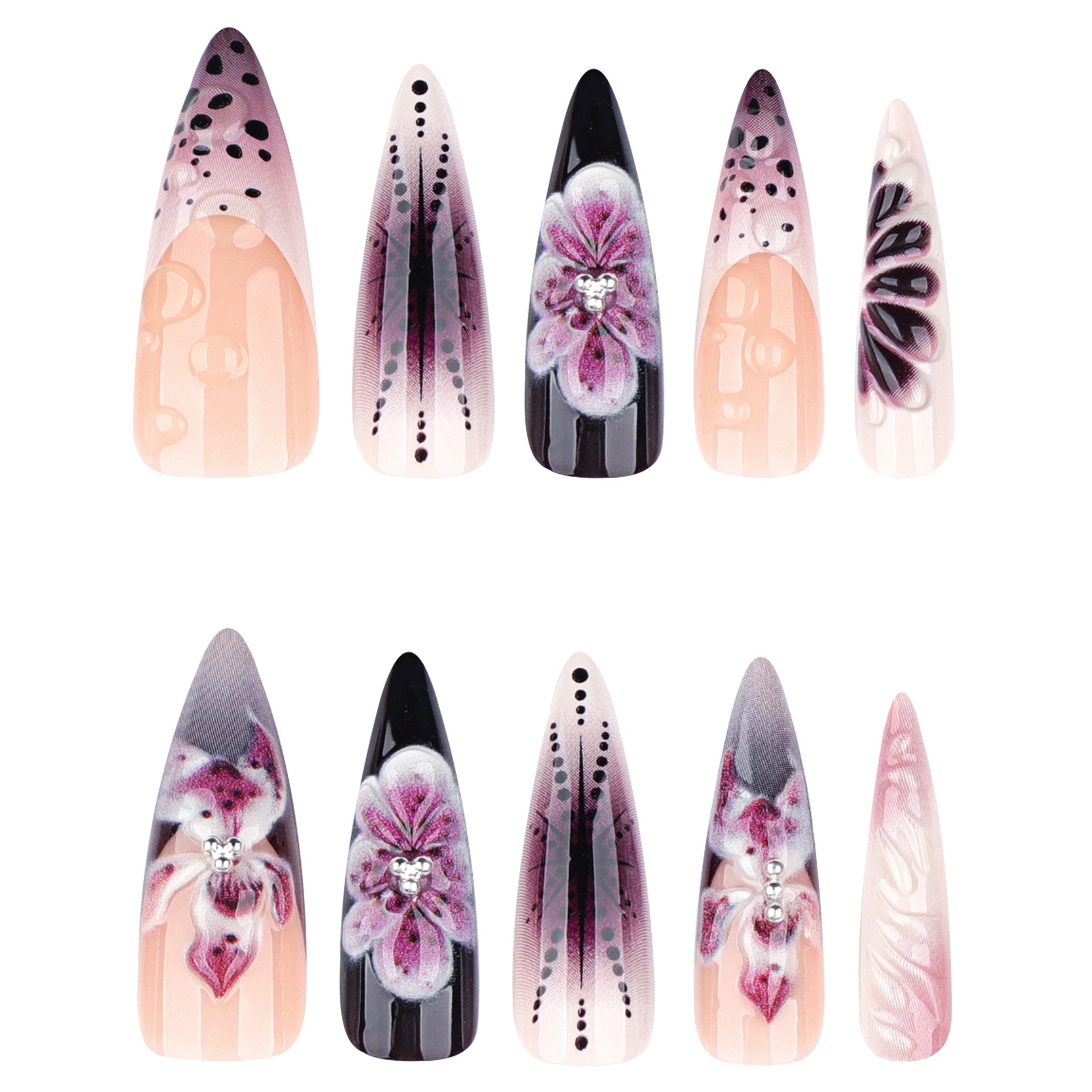 3D Floral Acrylic Nail Art