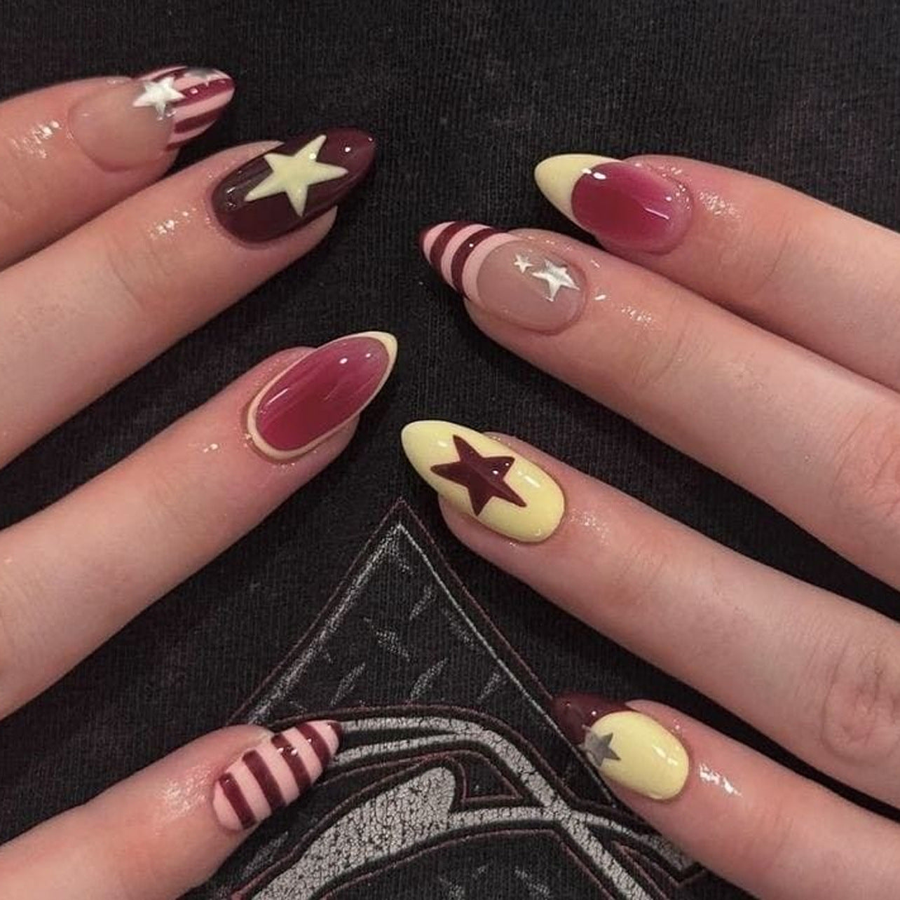 Colorful Star & Stripe Pattern Nail Art