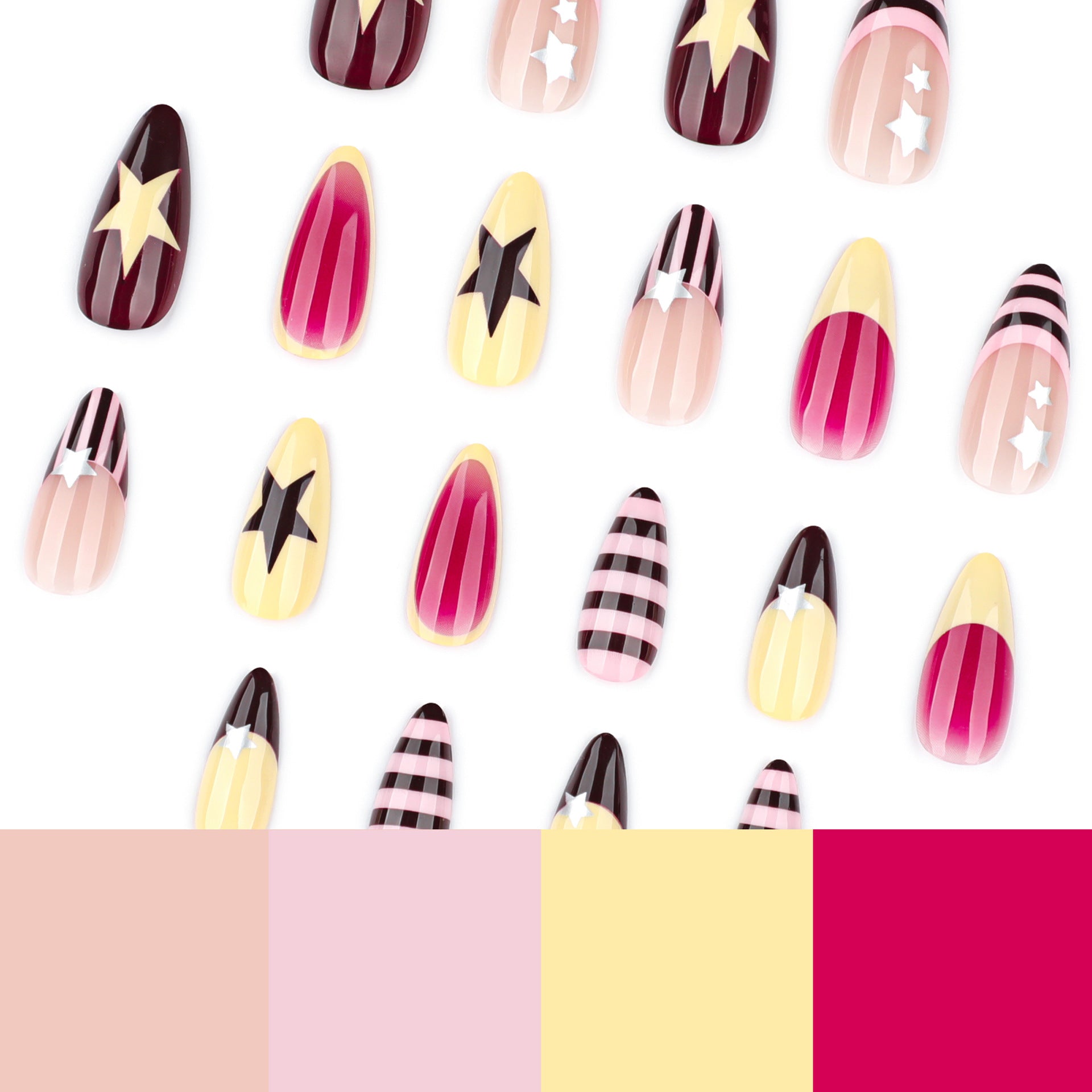 Colorful Star & Stripe Pattern Nail Art