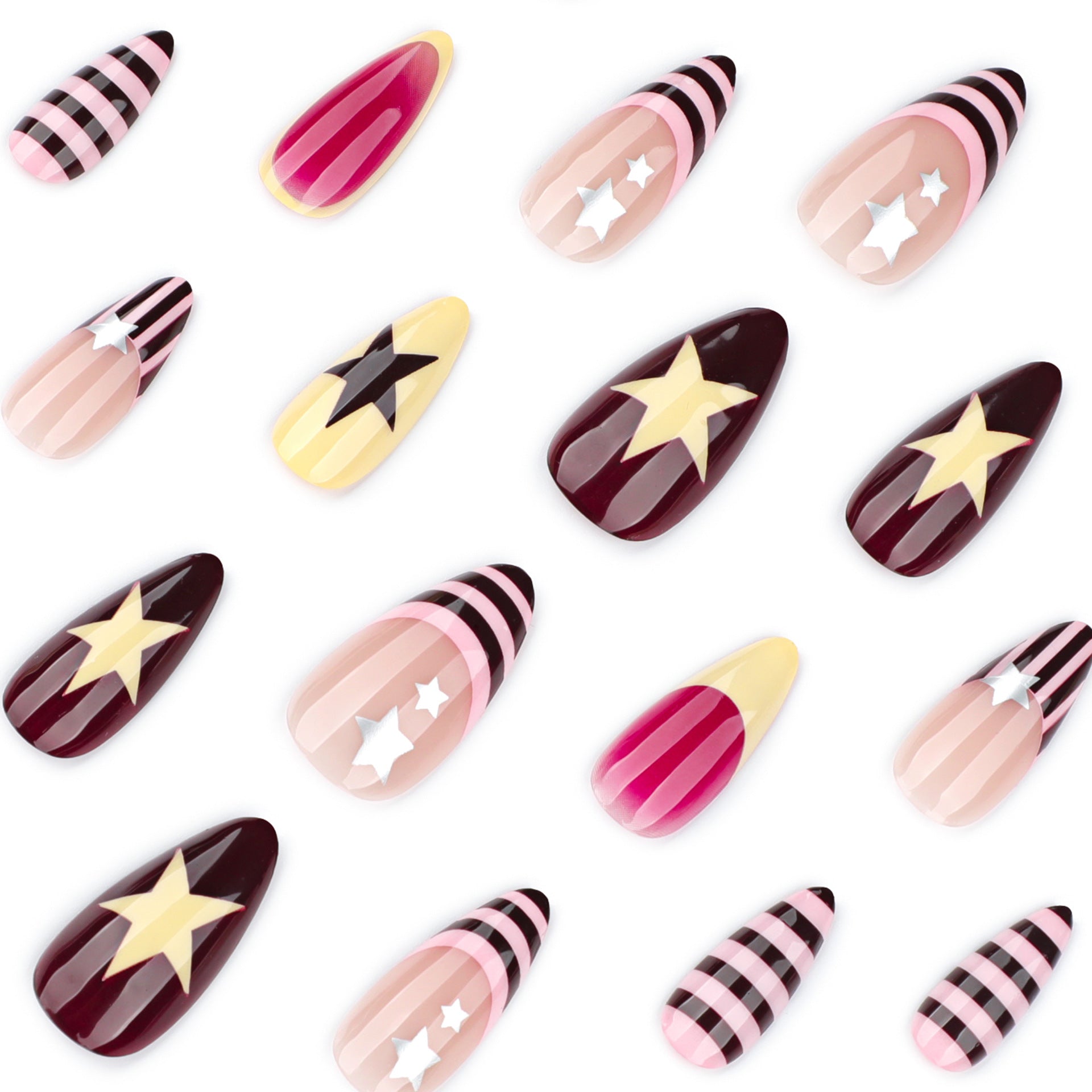 Colorful Star & Stripe Pattern Nail Art