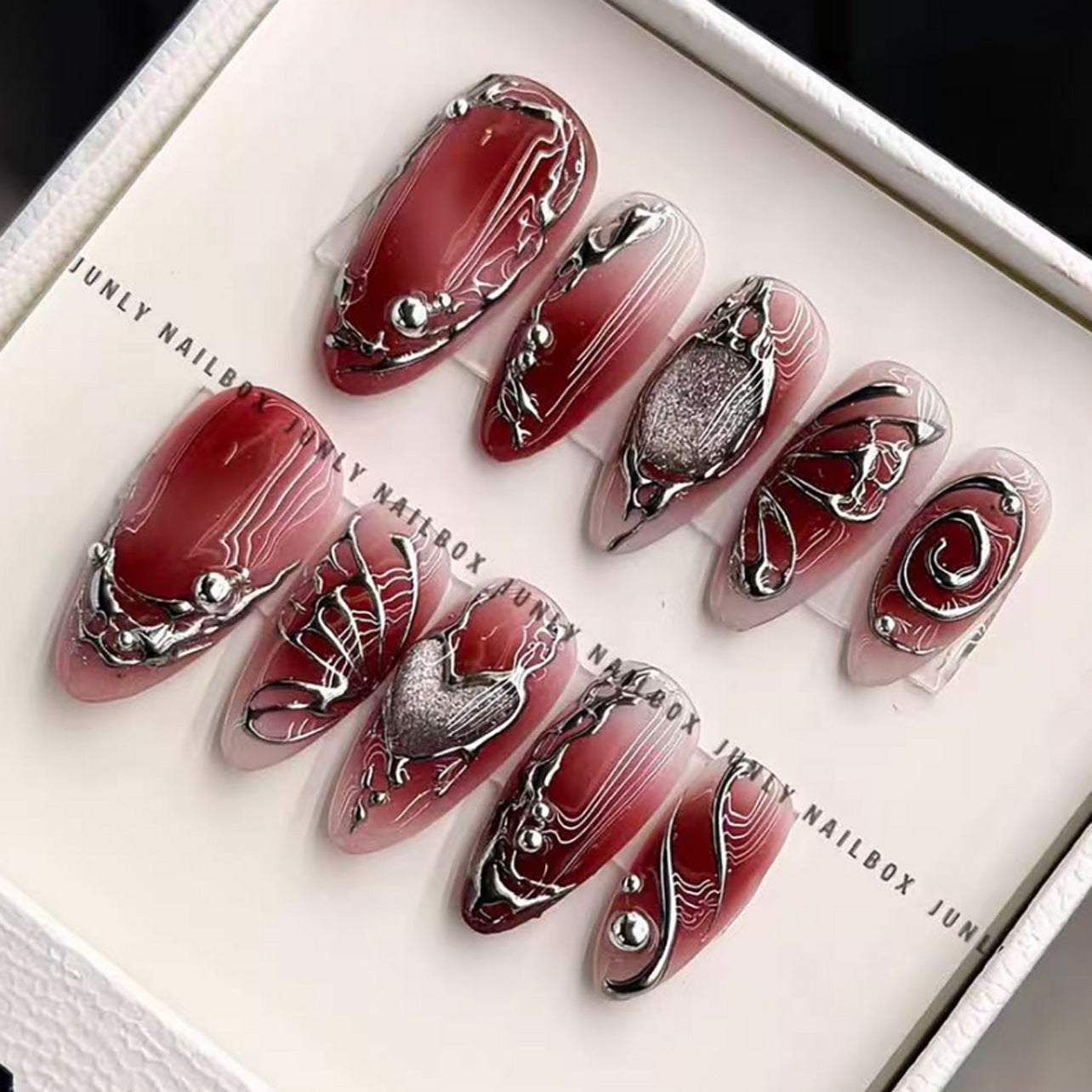 Red and Silver 3D Nail Art Set