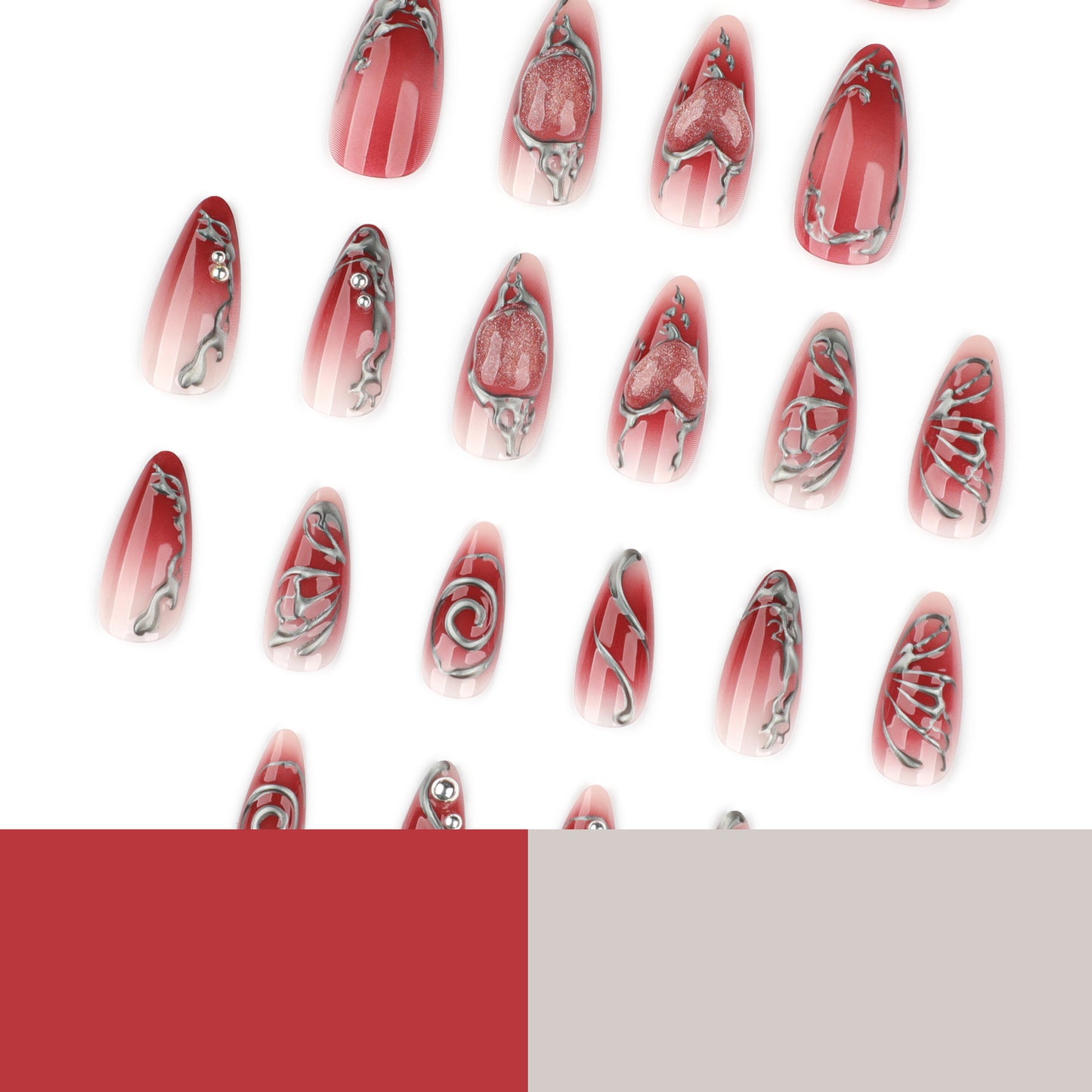 Red and Silver 3D Nail Art Set