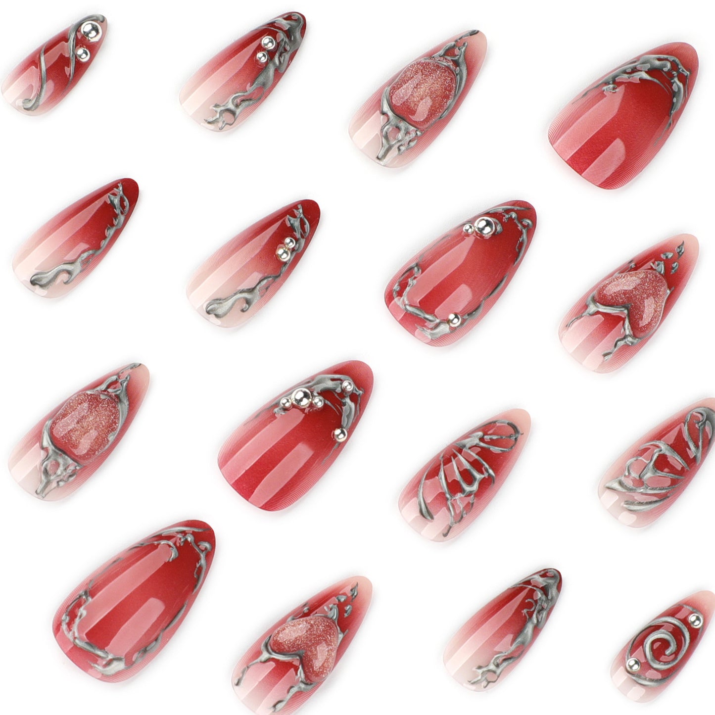 Red and Silver 3D Nail Art Set