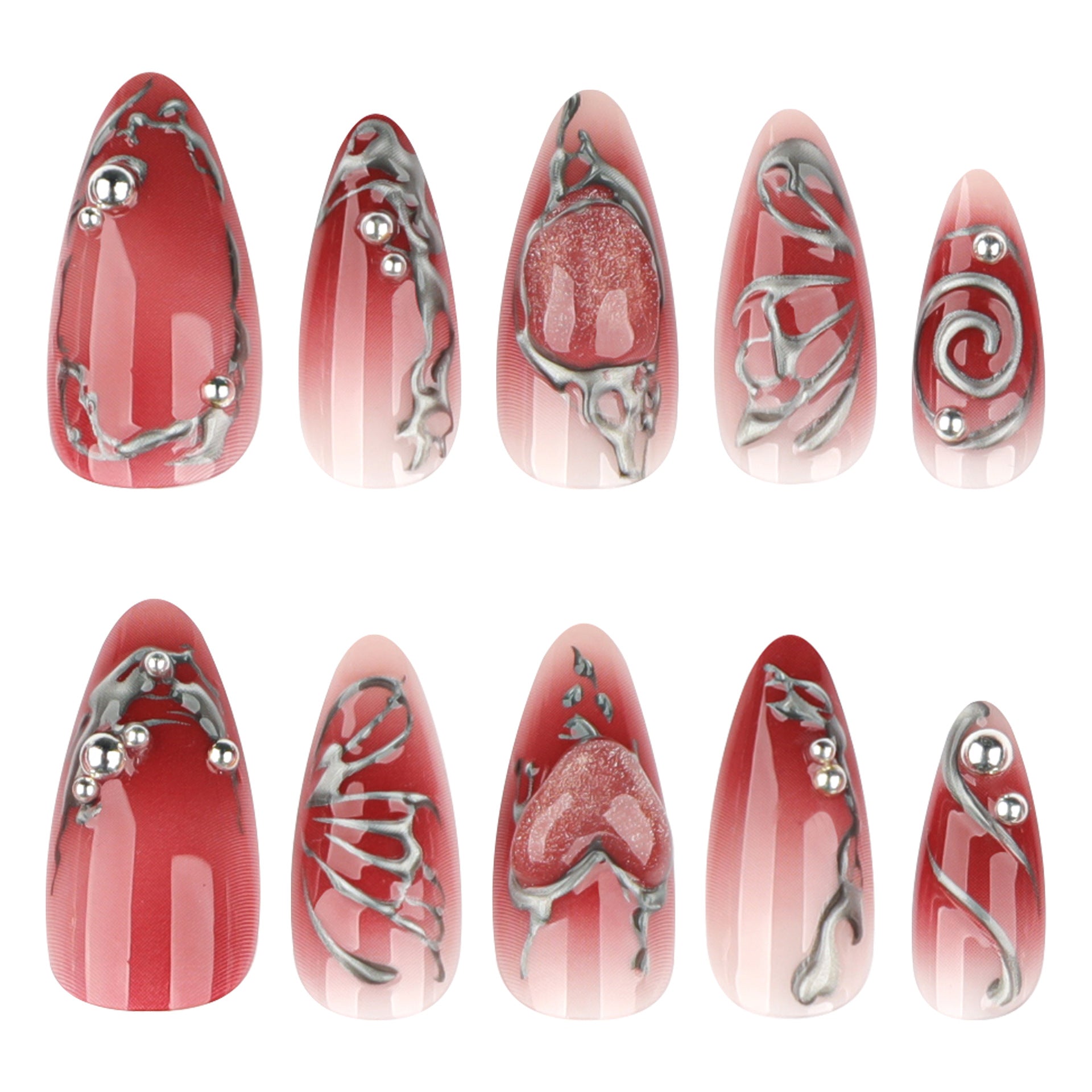 Red and Silver 3D Nail Art Set