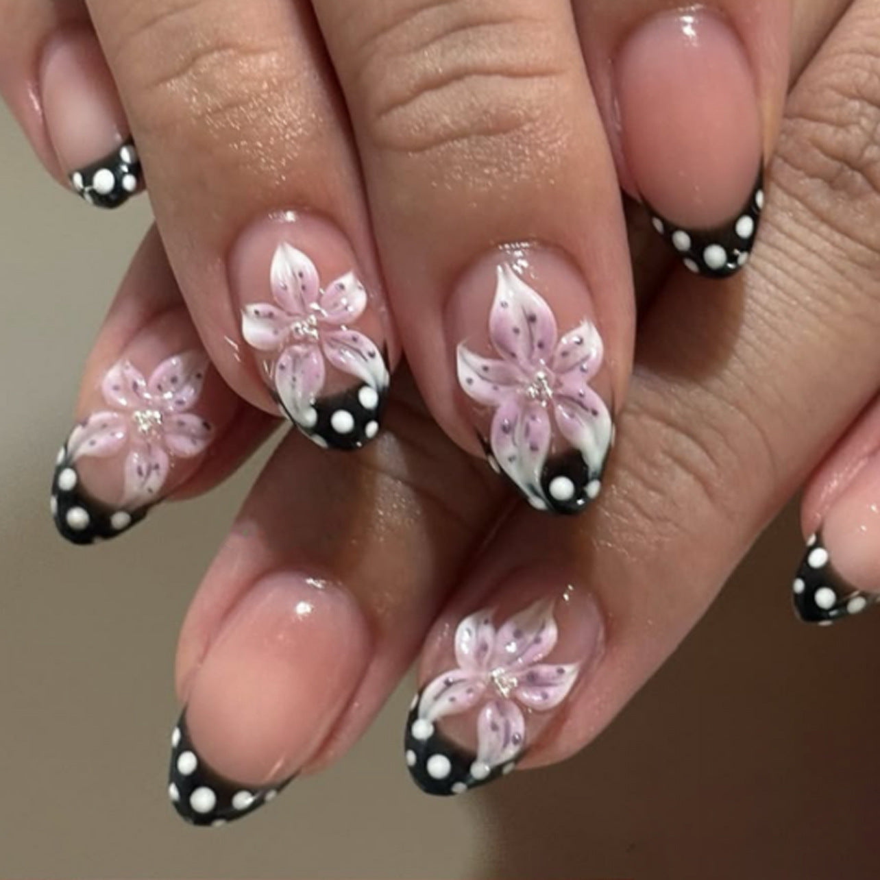 Floral and Polka Dot Gel Nail Art
