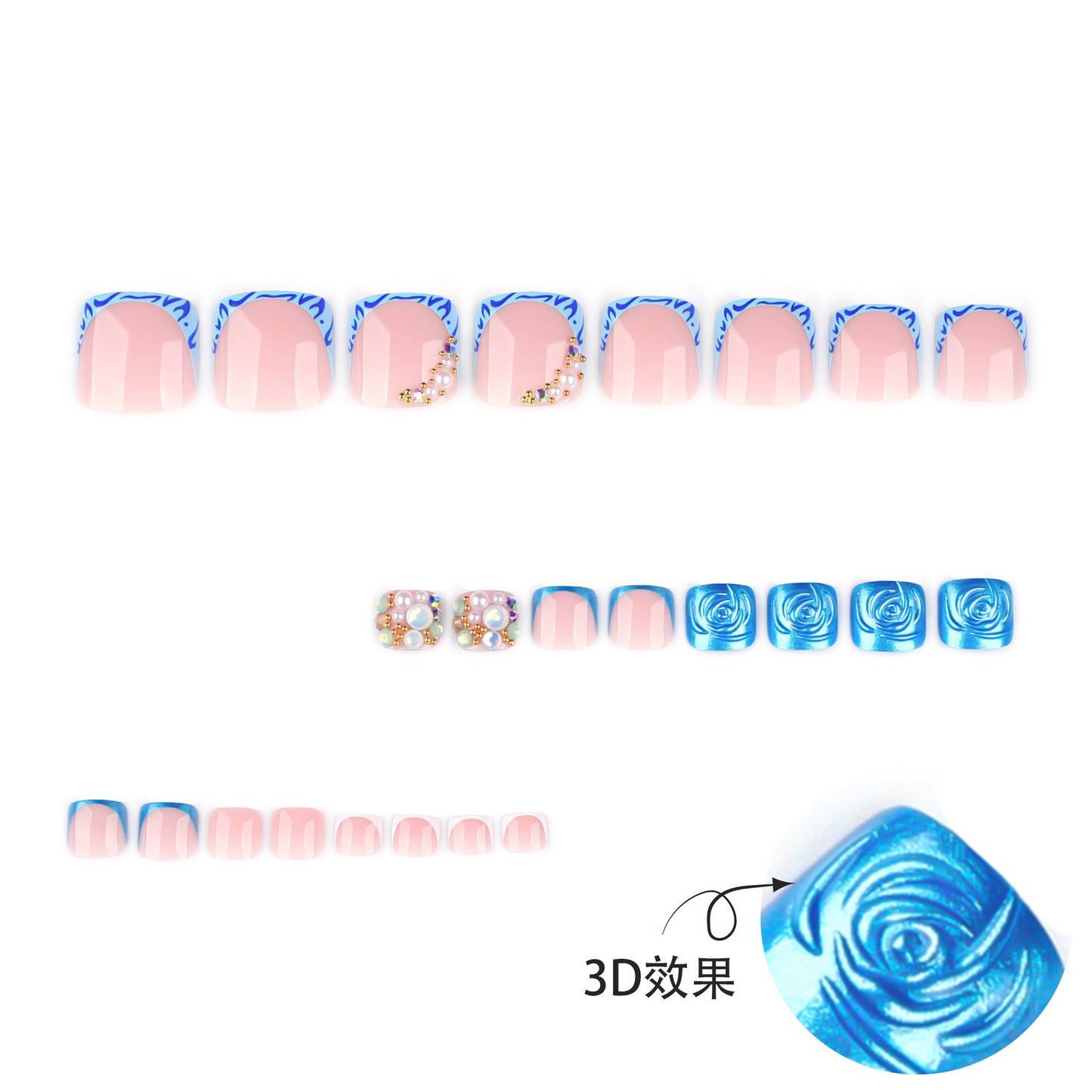 Elegant Nail Art with Blue & Gold Accents