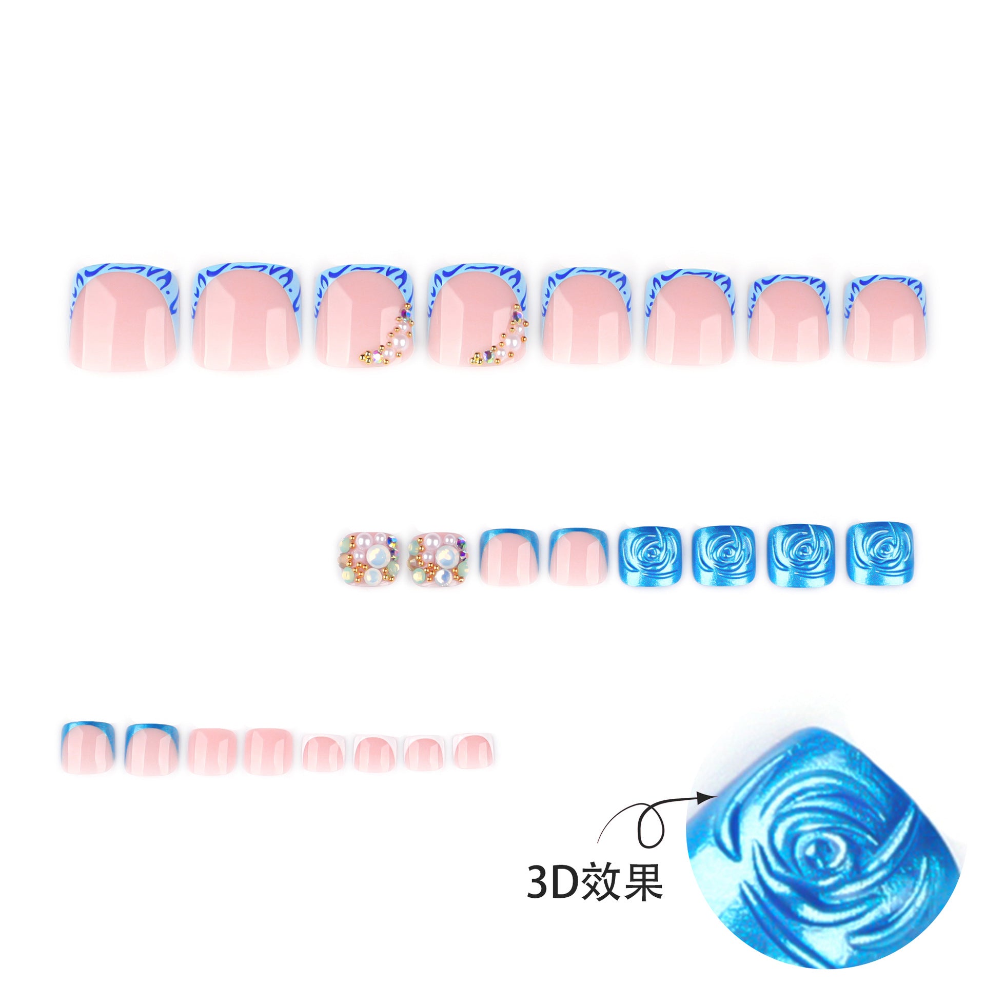 Elegant Nail Art with Blue & Gold Accents