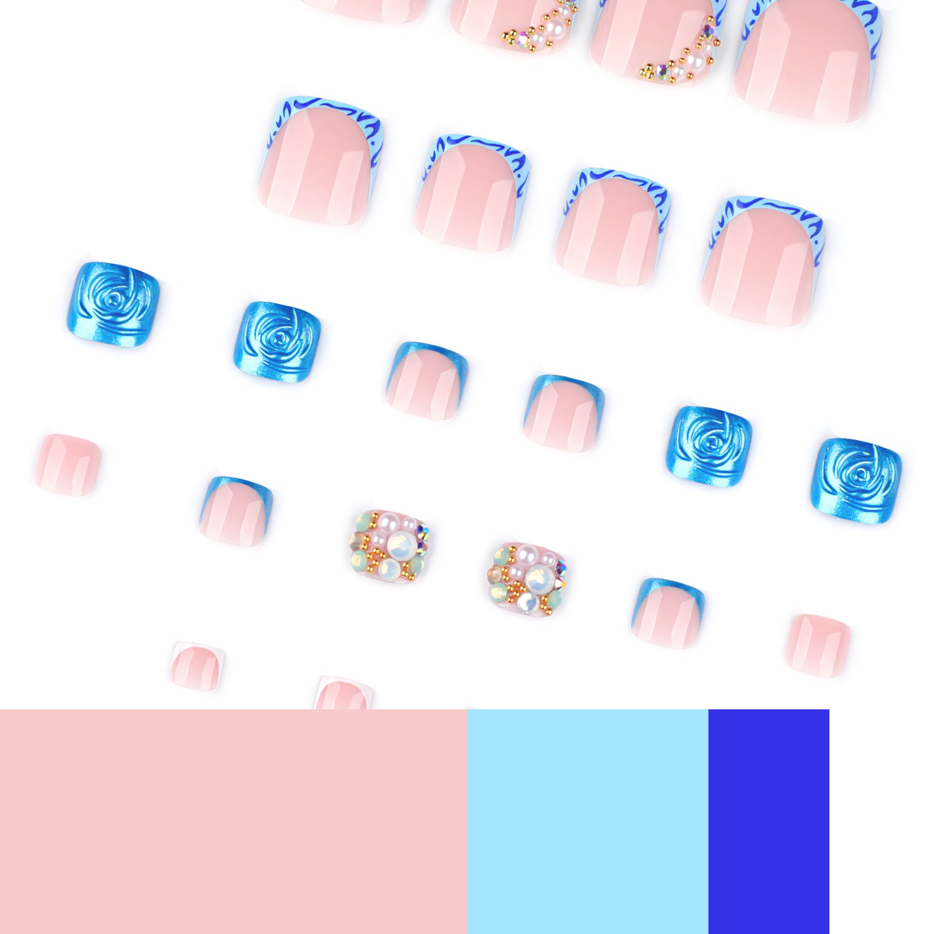 Elegant Nail Art with Blue & Gold Accents