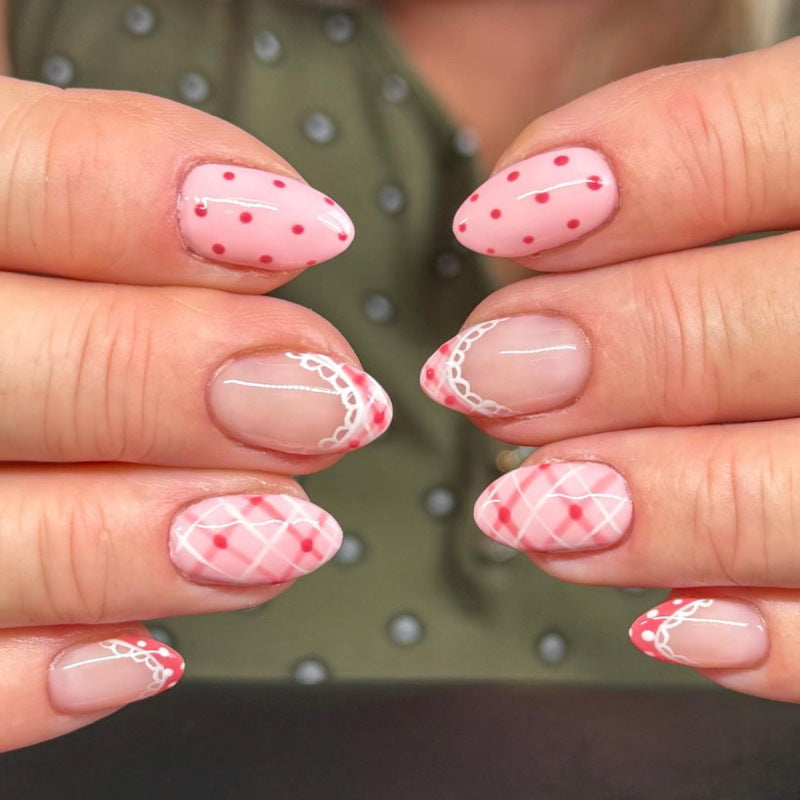 Polka Dot & Lattice Pattern Nail Art
