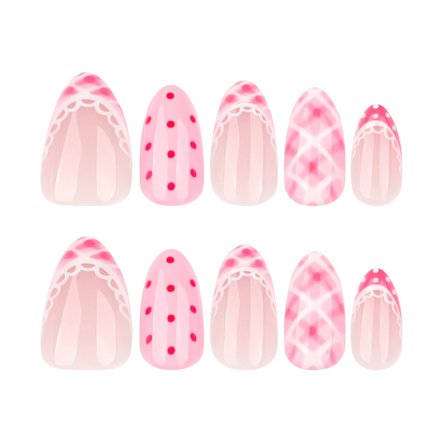 Polka Dot & Lattice Pattern Nail Art