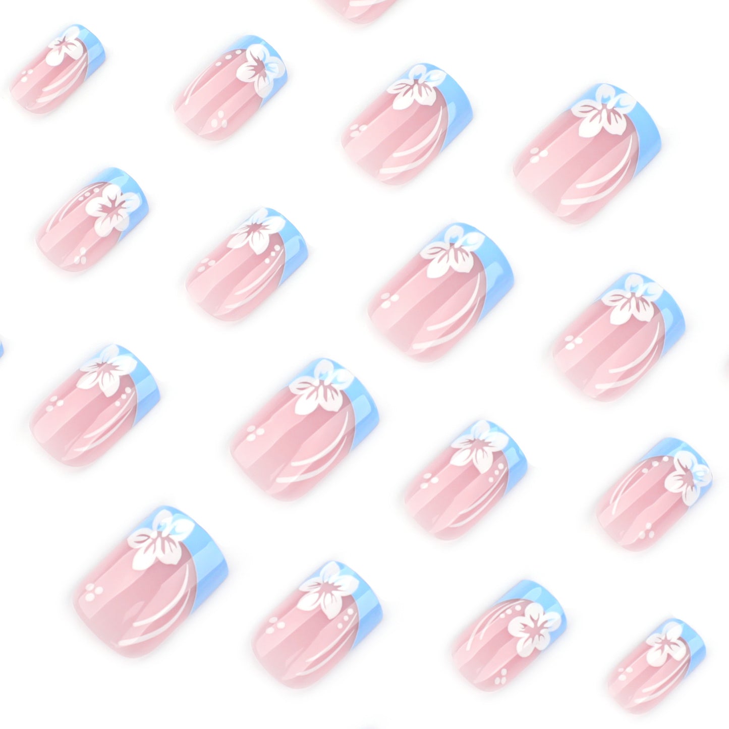 Elegant Nails with Floral and Blue Tips
