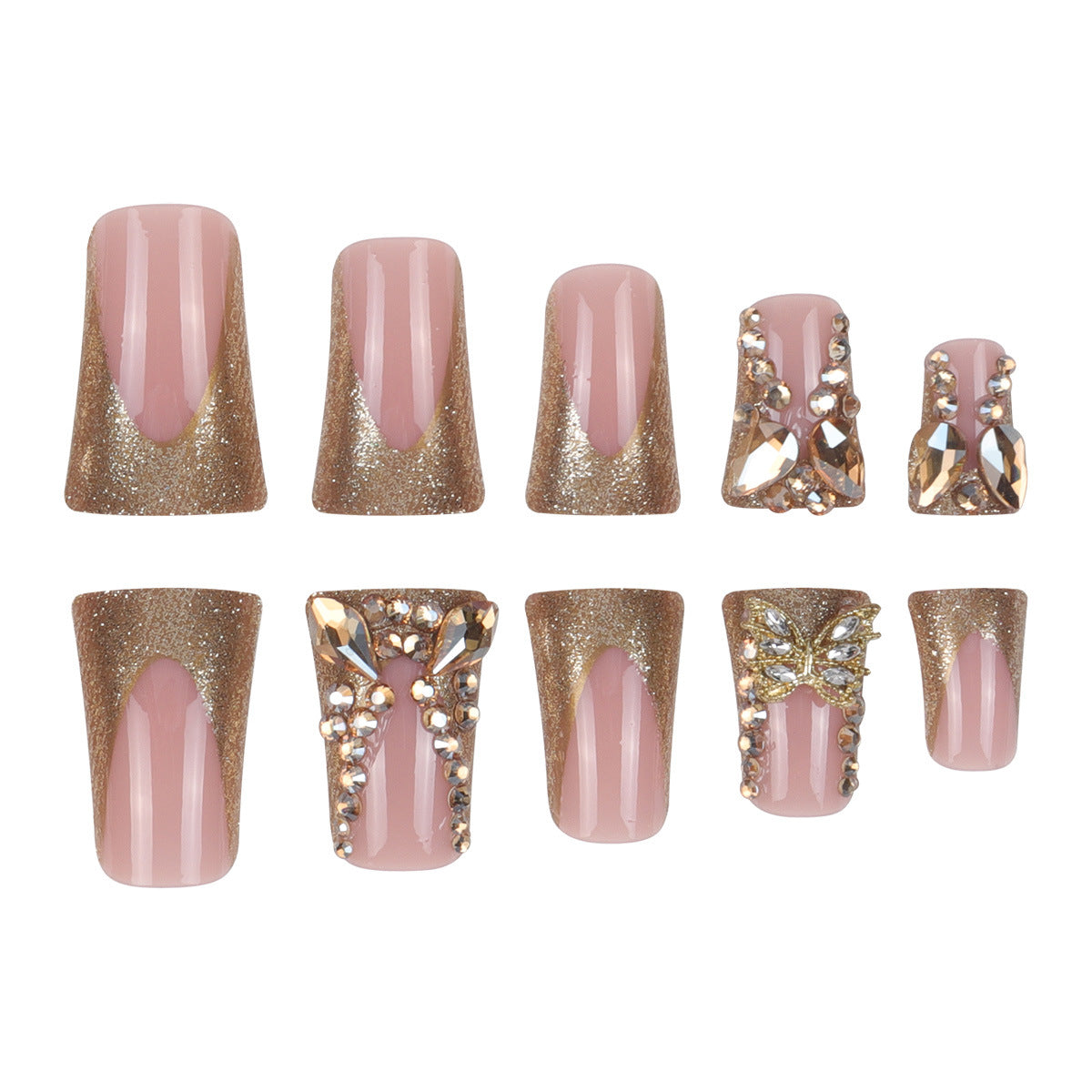 Butterfly and Leaf Embellished Nail Art