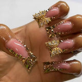 Butterfly and Leaf Embellished Nail Art