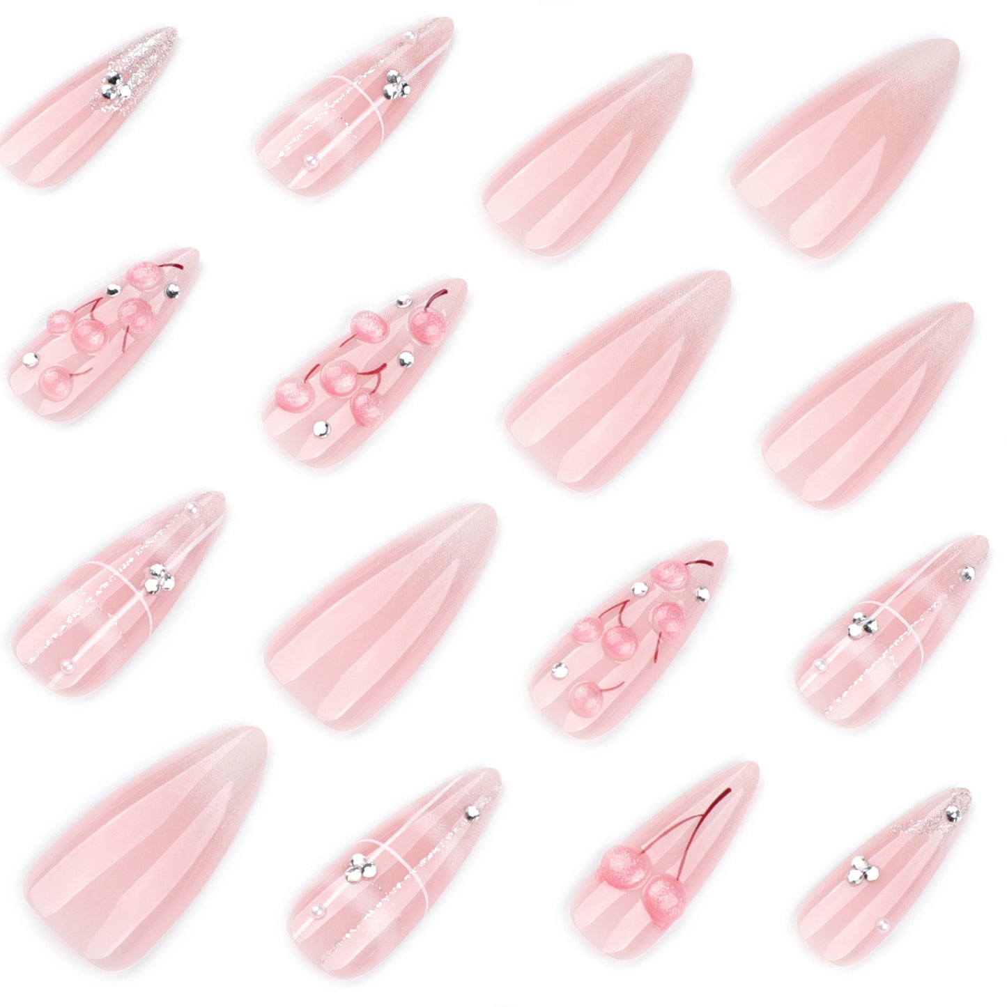 Pink Nail Art with 3D Cherry