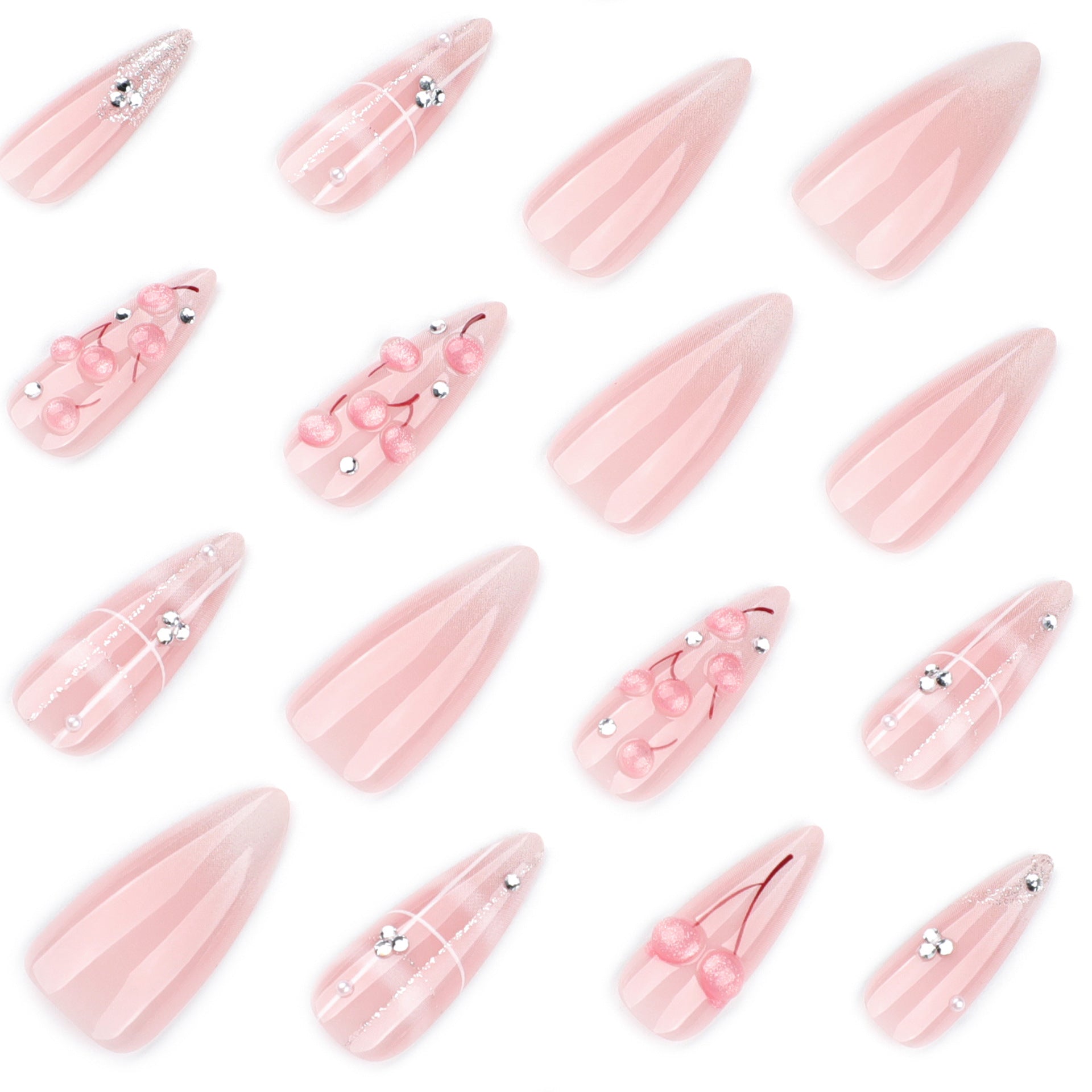 Pink Nail Art with 3D Cherry