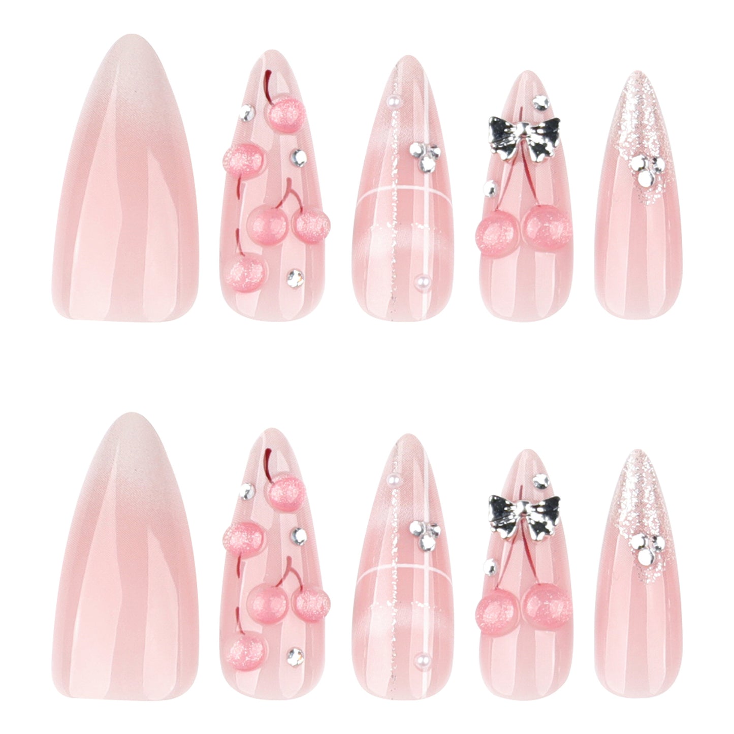 Pink Nail Art with 3D Cherry